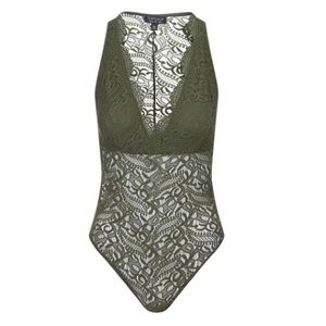⚡️Topshop Lace Plunging Body Suit in Olive Green