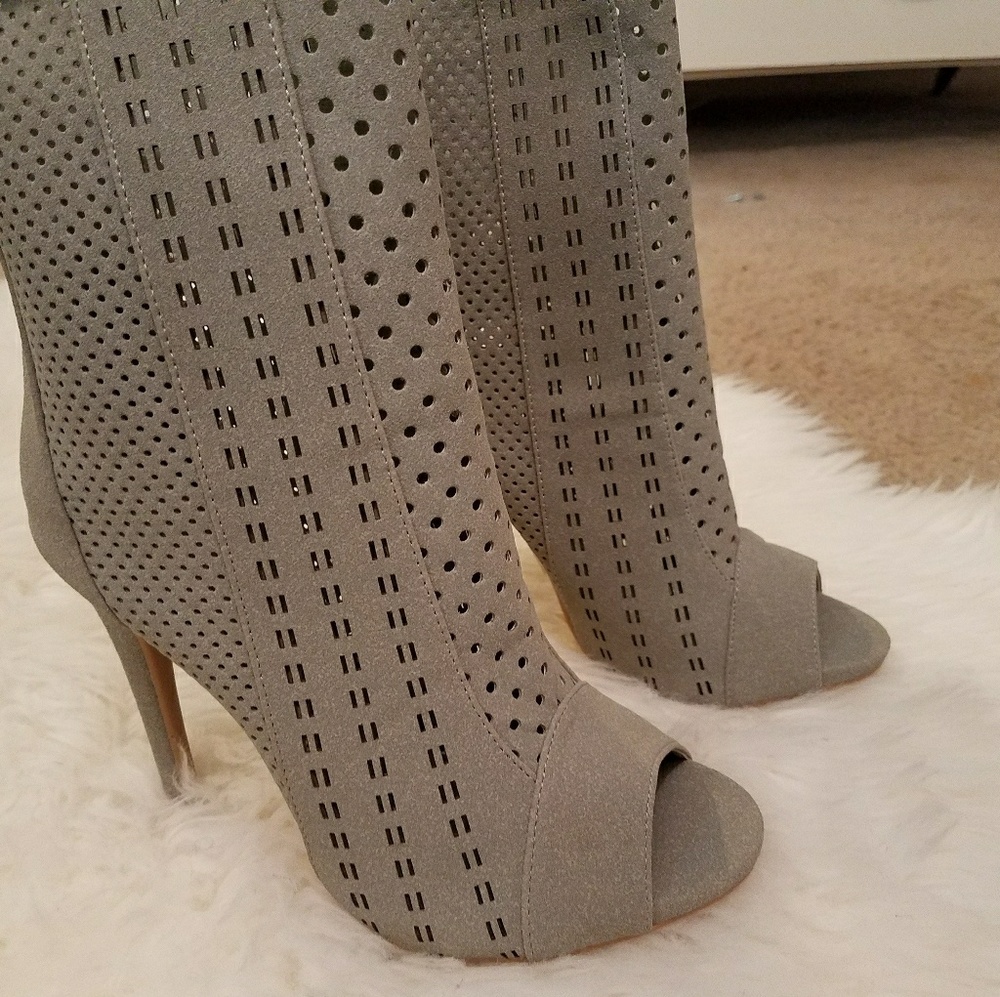 Grey Cut Out Peep Toe Booties - Picture 2 of 4