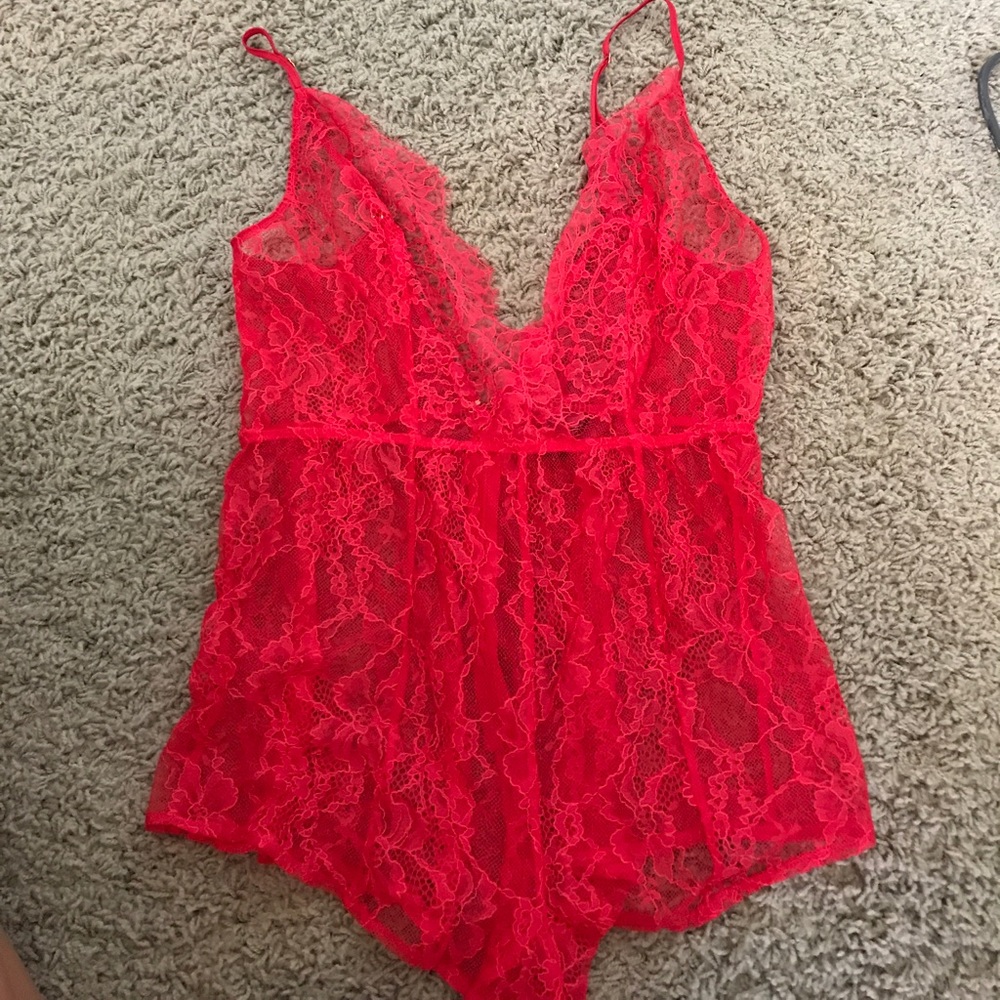 Red lace romper