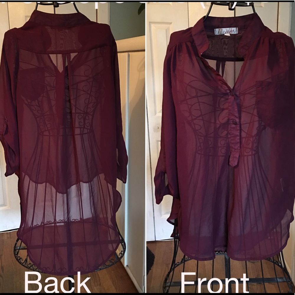 Burgundy sheer top