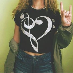 black treble and bass clef heart crop top