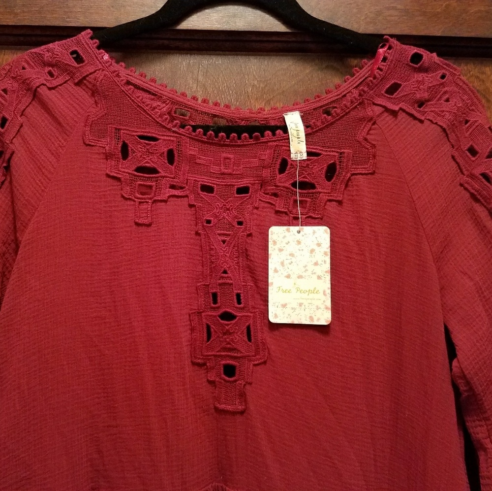 Free People NWT Scarlet Embroidered Top Size M