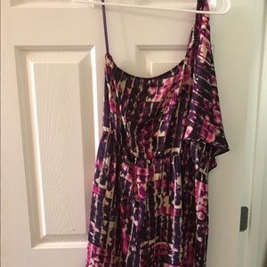 Multi-colored, one shoulder dress.