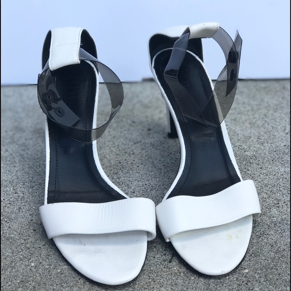 Tibi white short heel sandal with PVC strap