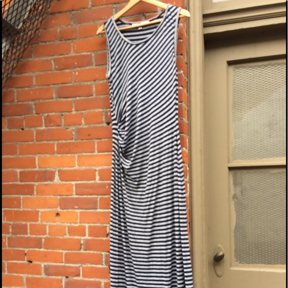 Max Studio Striped Jersey Maxi Dress Blue & Gray