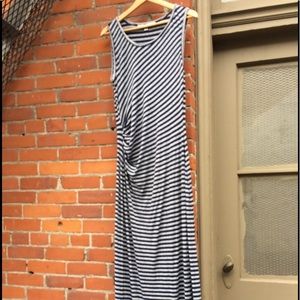 Max Studio Striped Jersey Maxi Dress Blue & Gray