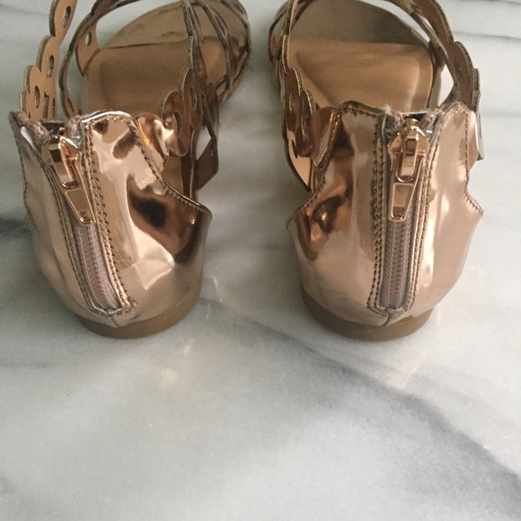 Rose Gold Strappy Grommet Gladiator Flat Sandals - Picture 3 of 4