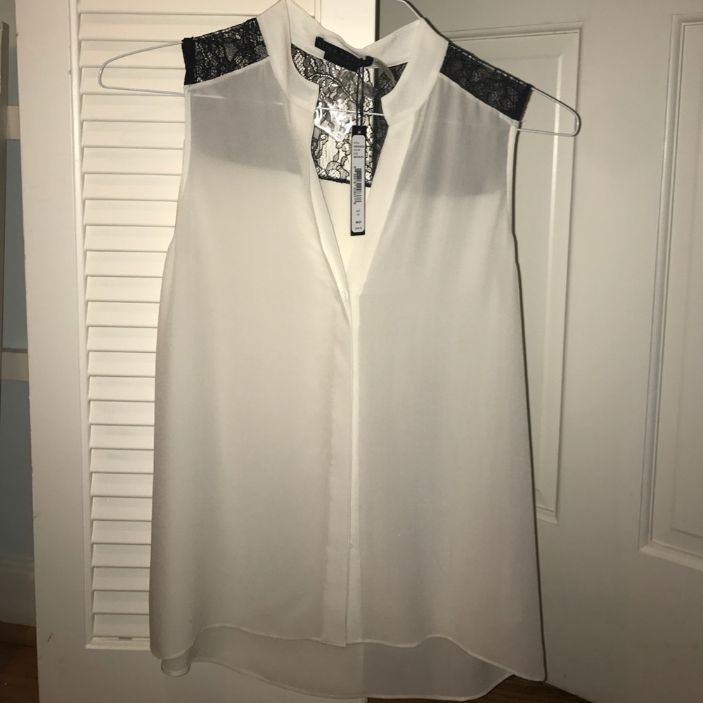alice + olivia sleeveless split neck silk blouse