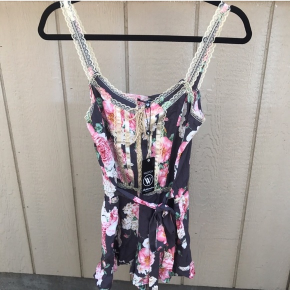 Pre-Vacay SALE | WILDFOX Floral Lace Satin Romper - Picture 3 of 5