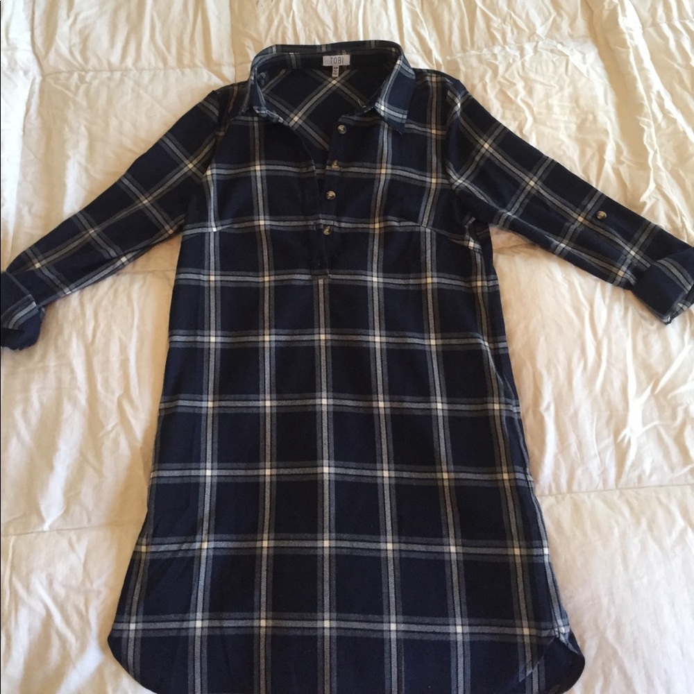 TOBI Blue Flannel Shirt Dress