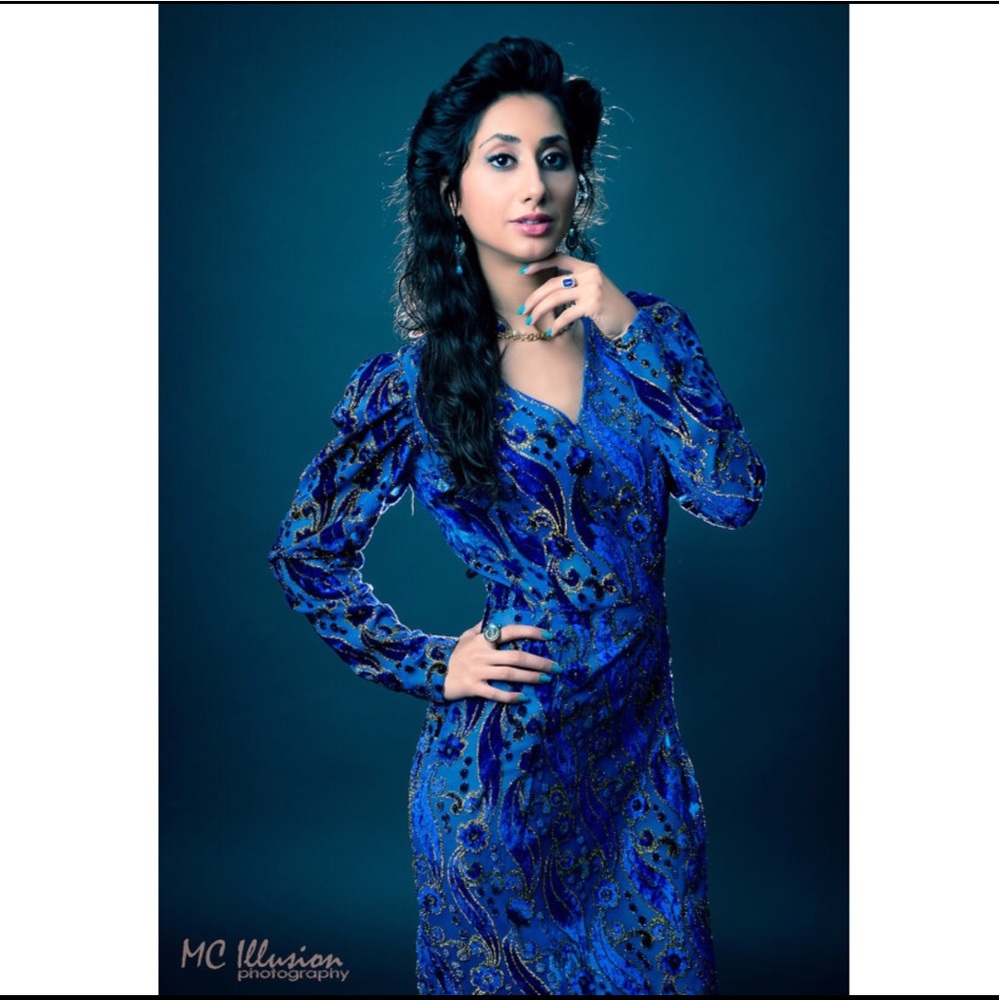 Show-stopping Vintage 70's Metallic Blue Dress