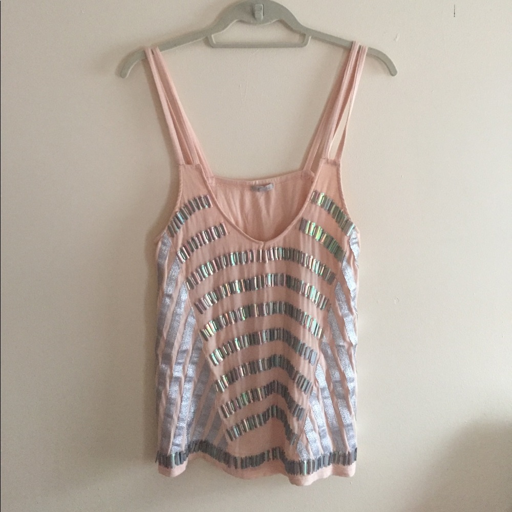 Iridescent sequin double-strap tank top