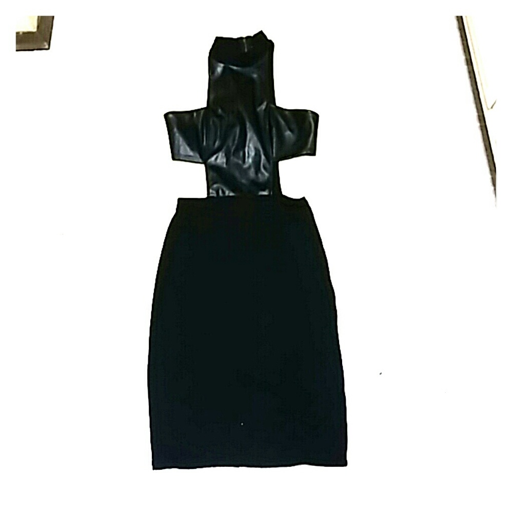 Side tab cut out faux leather zip back bodycon