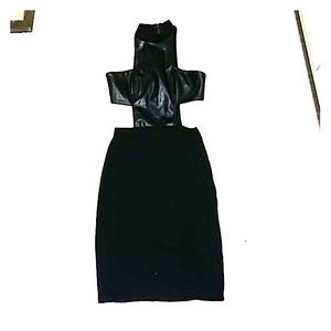 Side tab cut out faux leather zip back bodycon