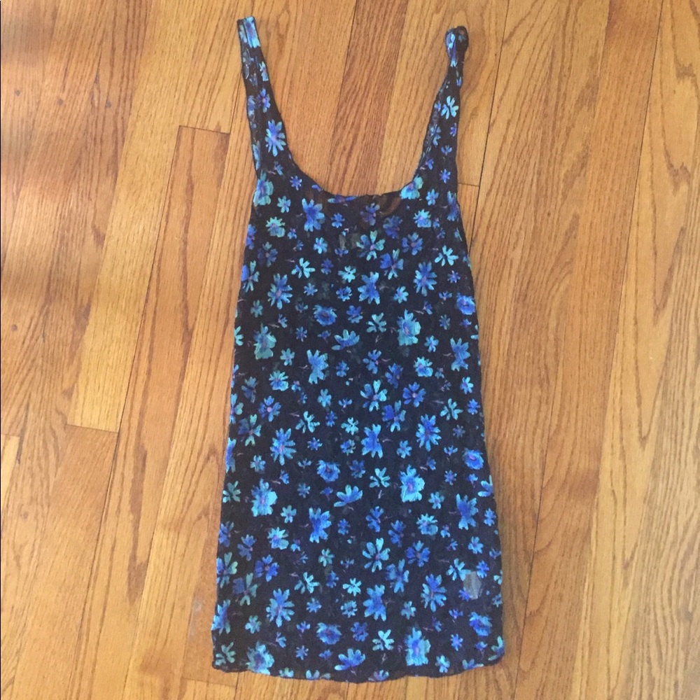 Free People black and blue flower lace tank
