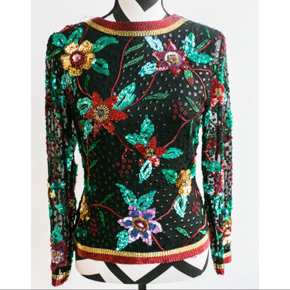 Stunning 80's beadwork floral sweater