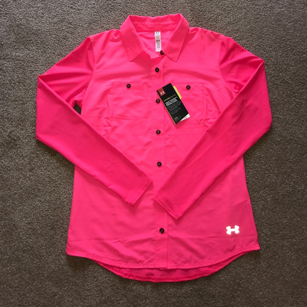 Under Armour pink heat gear button up shirt