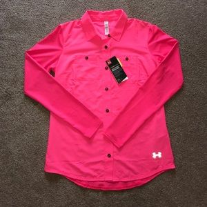 Under Armour pink heat gear button up shirt