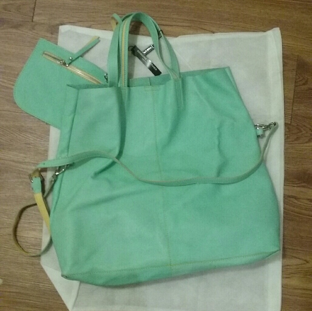 Asia Bellucci Mint Green Soft Leather Tote 2-in-1
