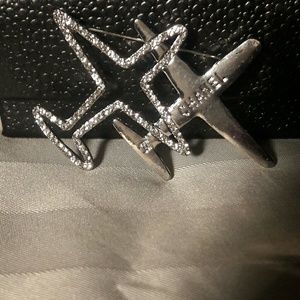 CHANEL SLIVER & RHINESTONE AIRPLANE BROOCH