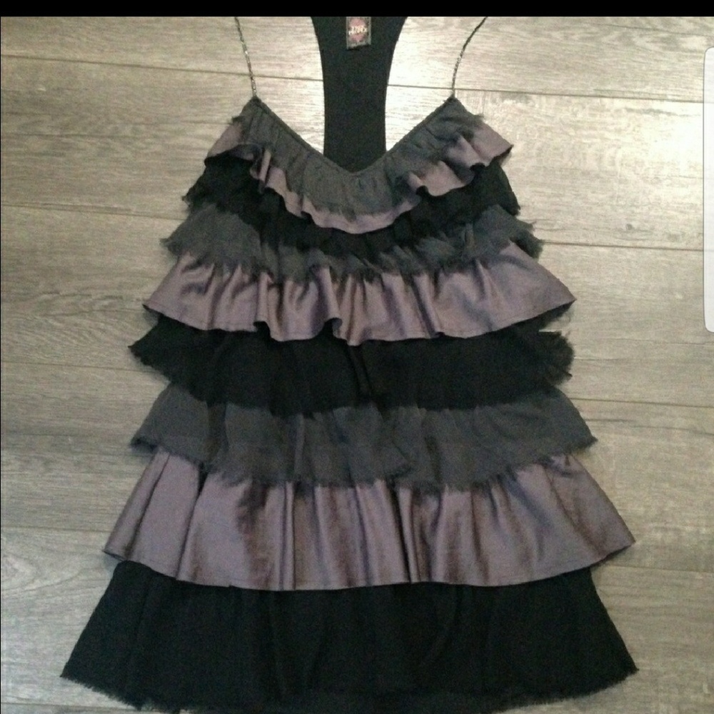FREE PEOPLE BLACK & PURPLE RUFFLE DRESS