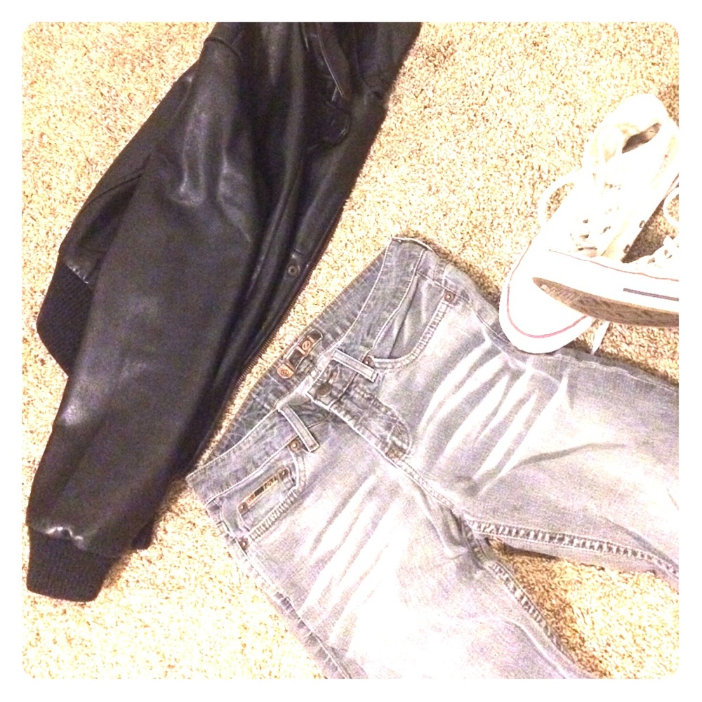 l.e.i. gray bootcut jeans