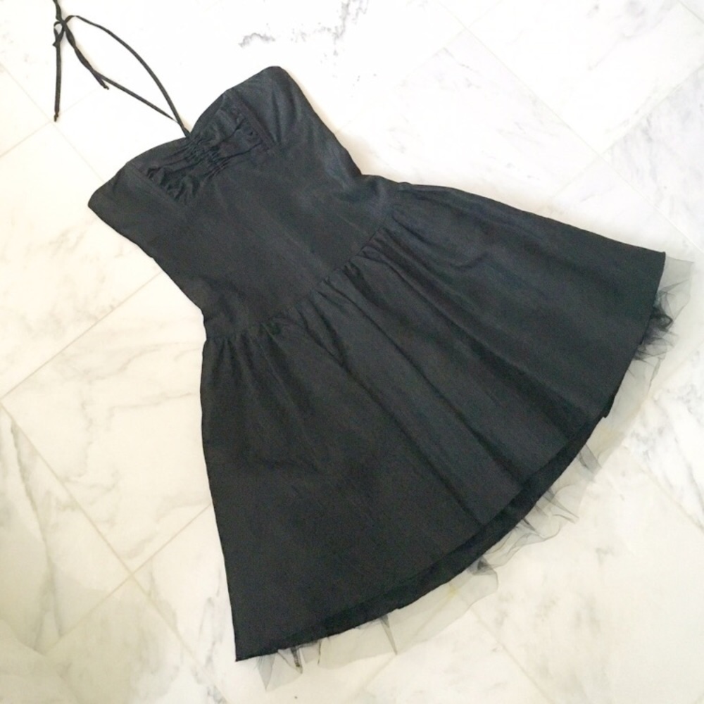 NWOT black mesh strapless dress