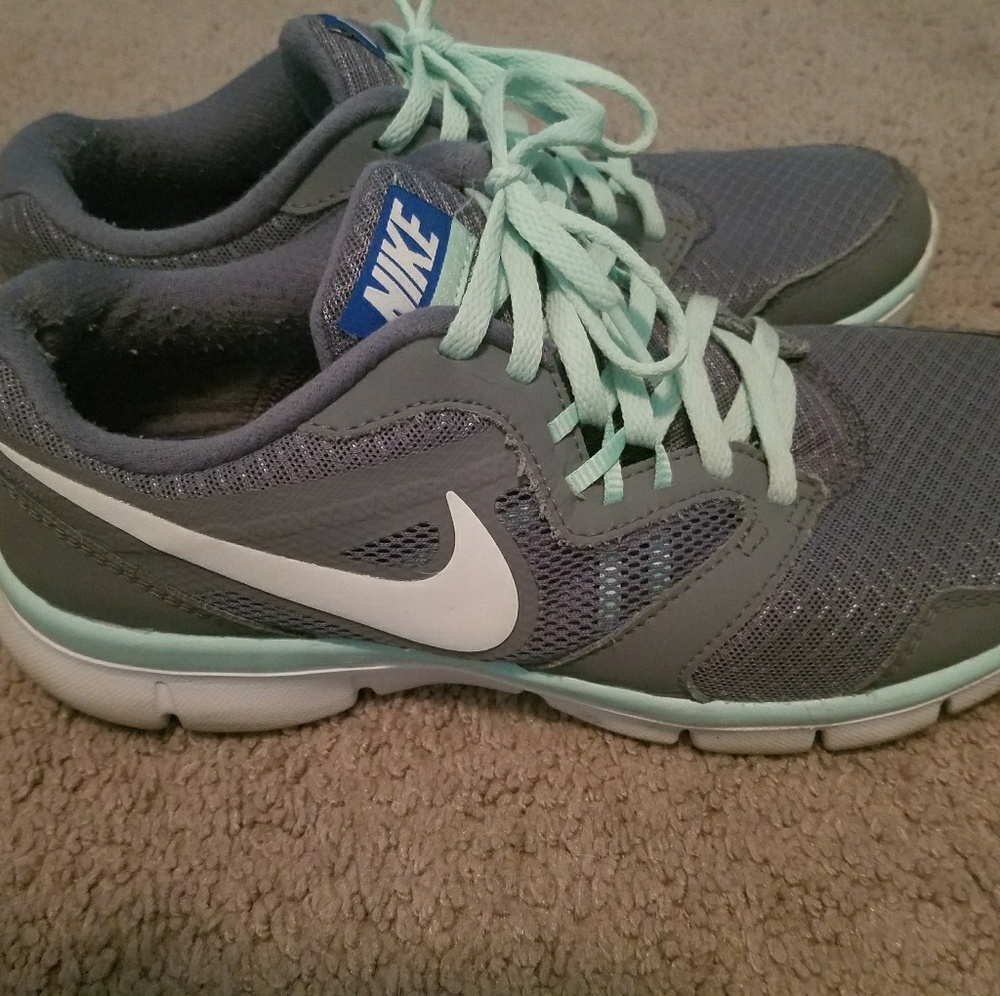 Grey/mint/blue nike sneakers