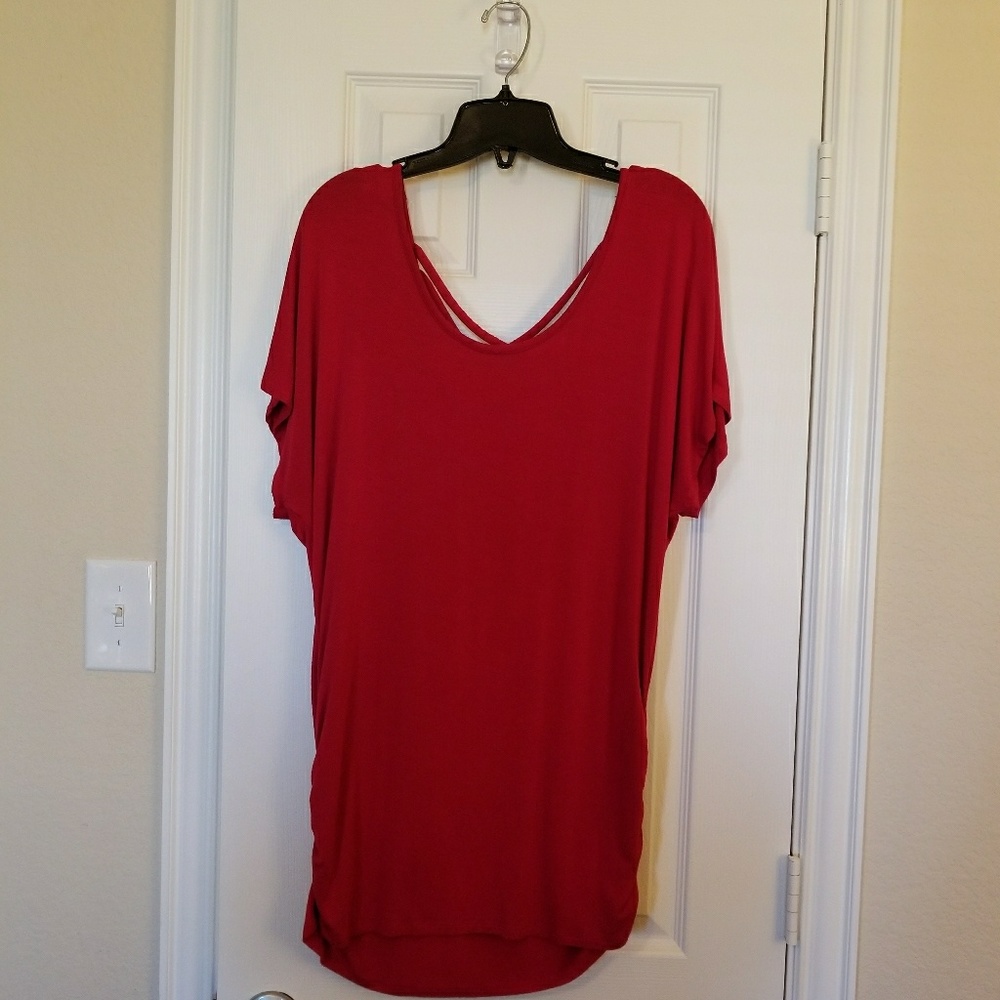 Casuel Red Criss Cross Back Cage Tunic Top