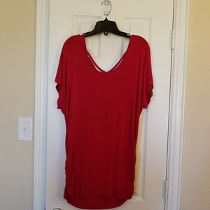 Casuel Red Criss Cross Back Cage Tunic Top