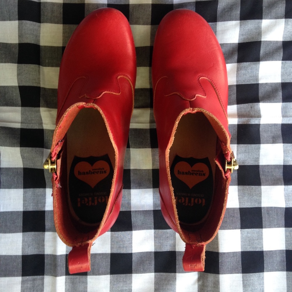 Swedish Hasbeens Victoria bootie boot red 38 clog - Picture 3 of 8