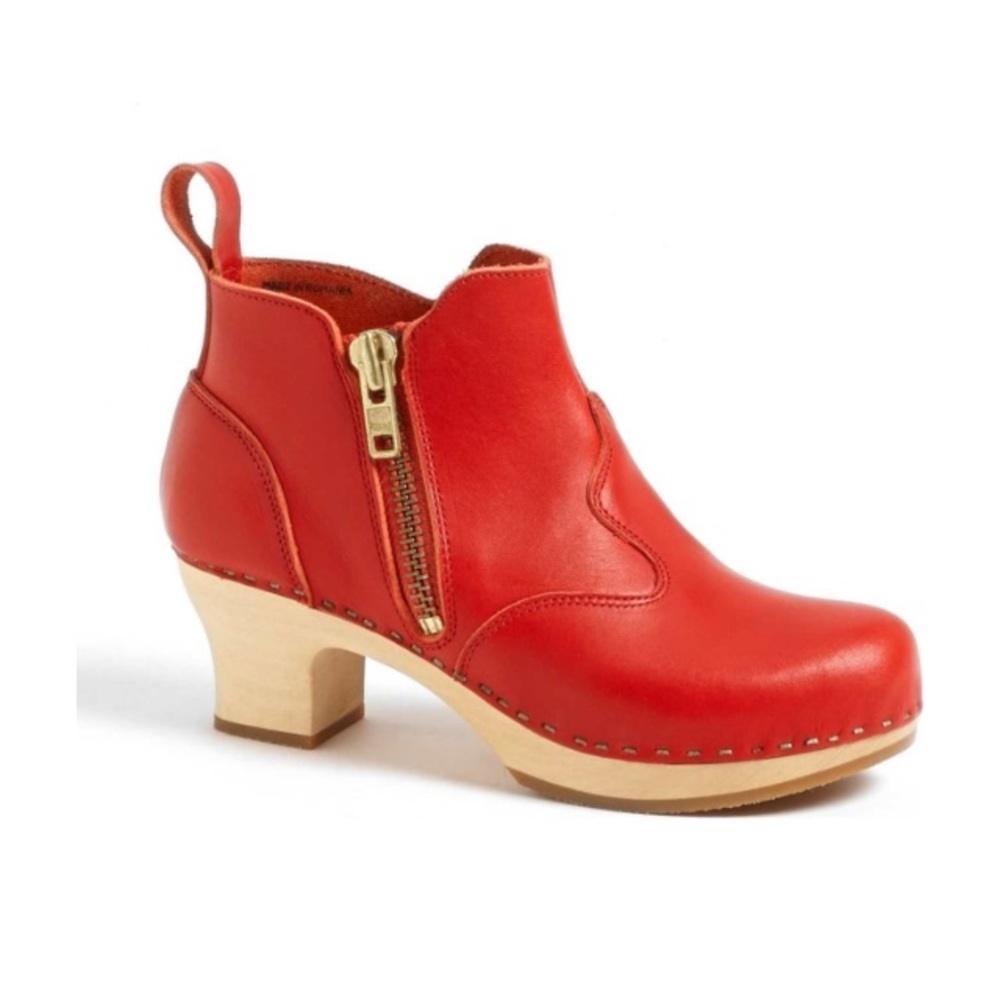 Swedish Hasbeens Victoria bootie boot red 38 clog - Picture 8 of 8