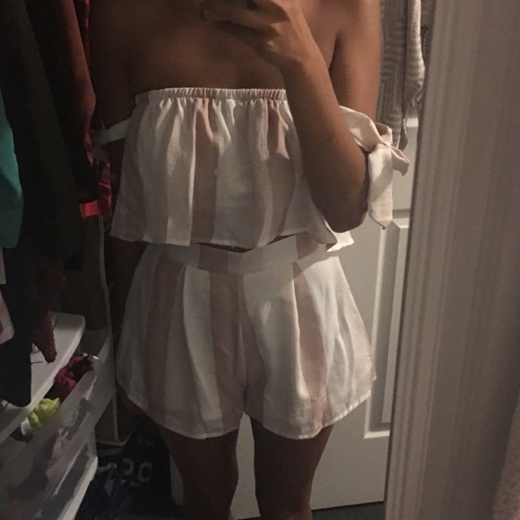 Pink + White Stripped Two Piece Romper Set - Picture 4 of 4