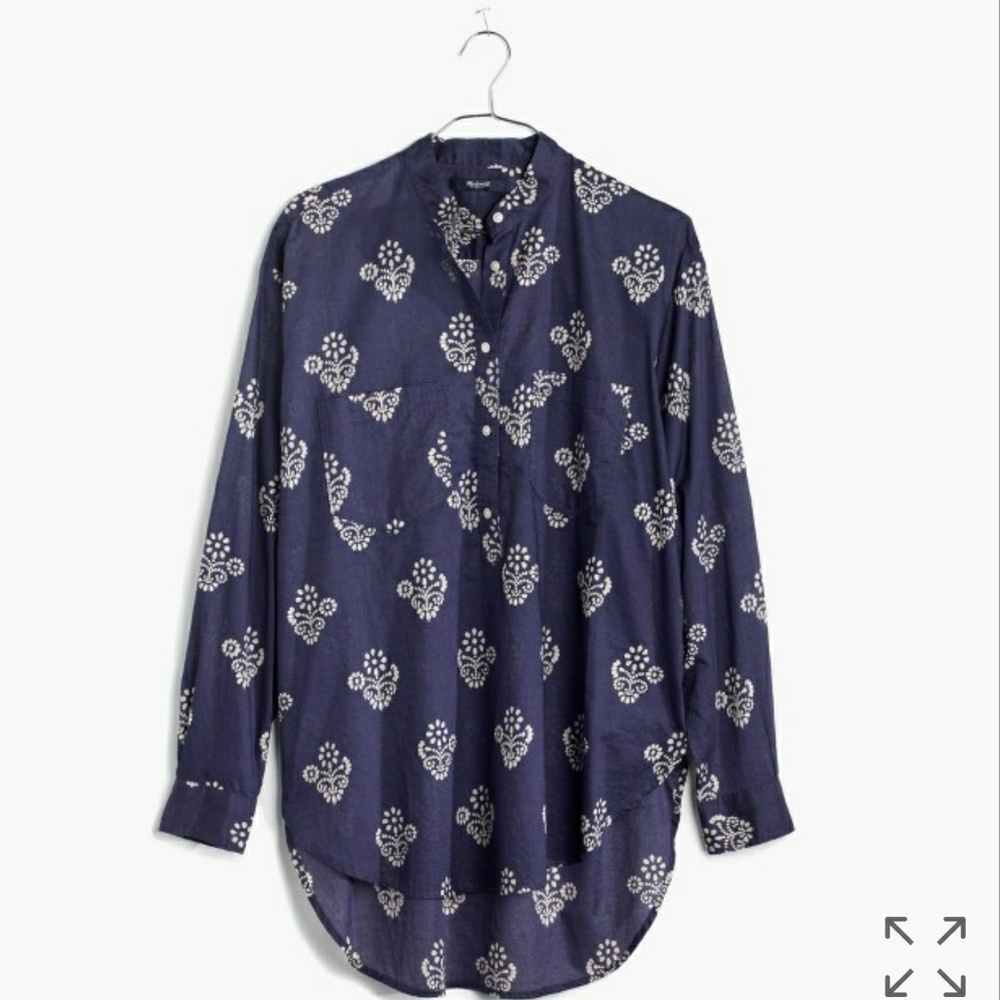 Collarless popover shirt in floral stamp