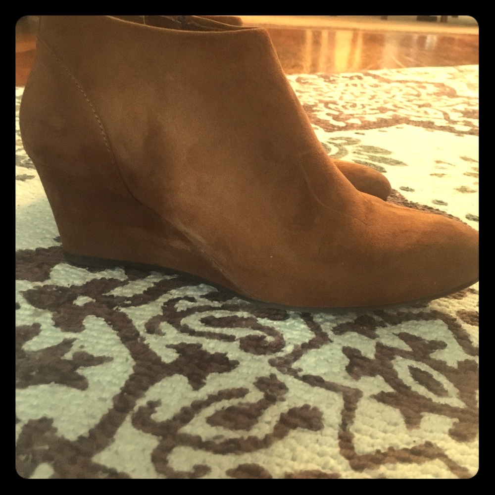 Brown wedge booties