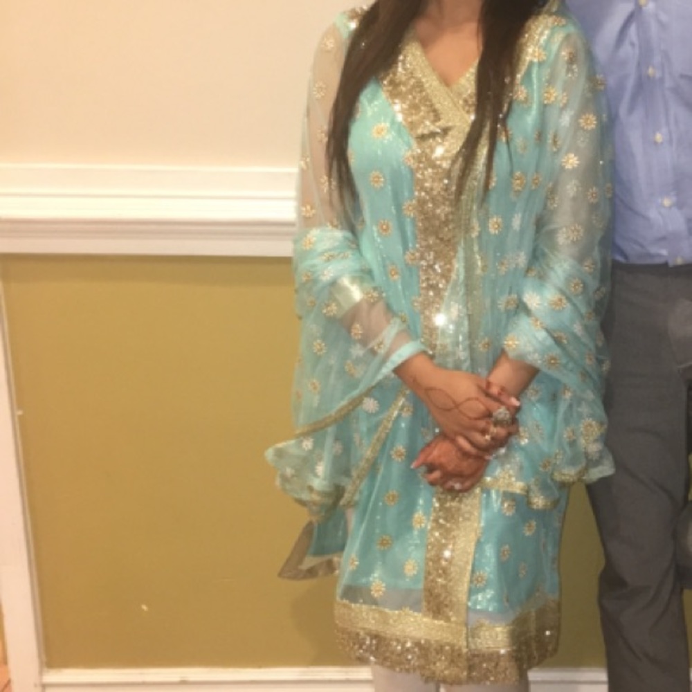 Light blue net shirt with dupatta