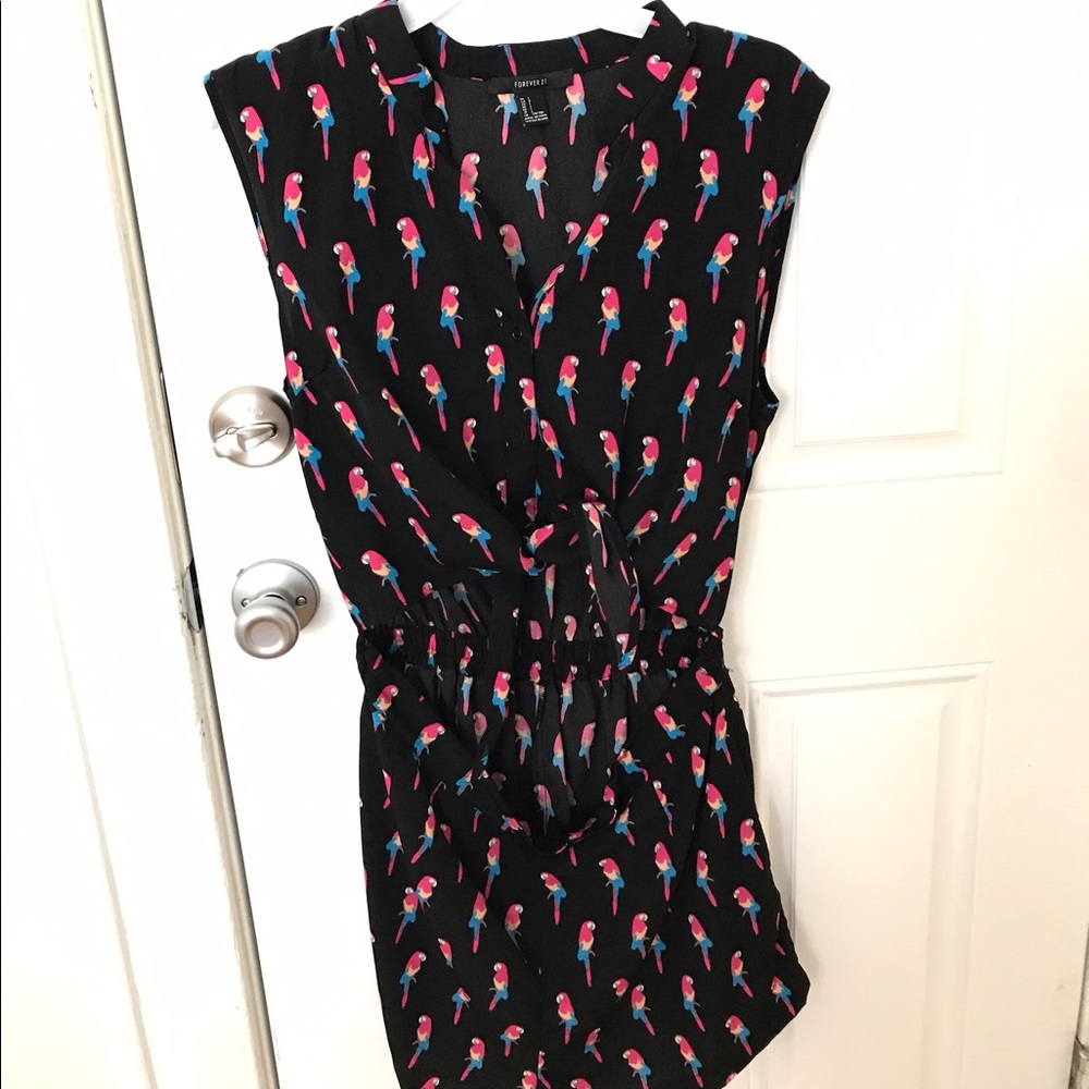 Forever 21 front tie black parrot romper
