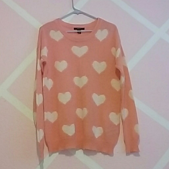 Forever 21 | Sweaters | Forever 2 White Hearts Pink Sweater | Poshmark