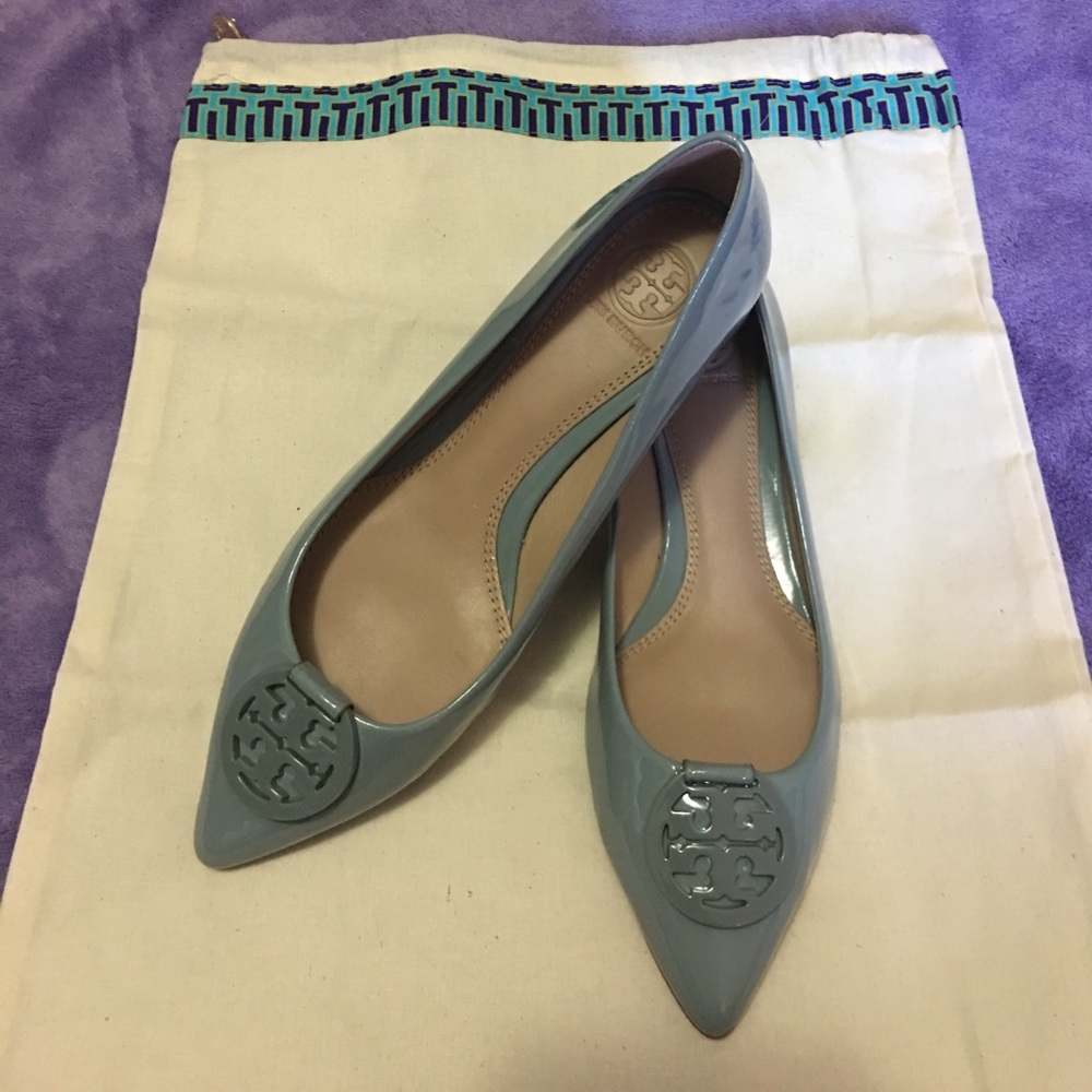 Tory Burch Patent Pointed-Toe Logo Flat