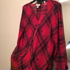Red and black sheer blouse