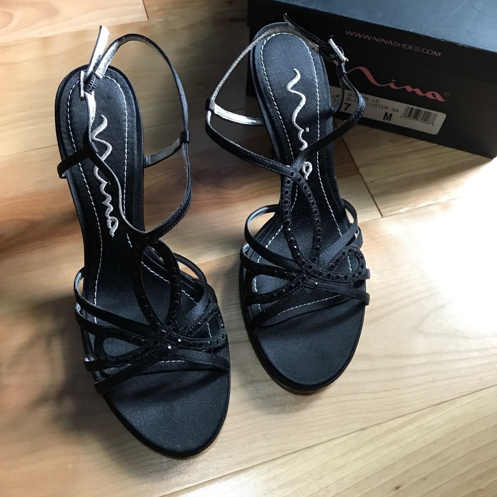 Nina Black strapped high heel sandals