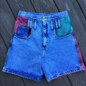 Multi-colored Denim High-waisted Shorts