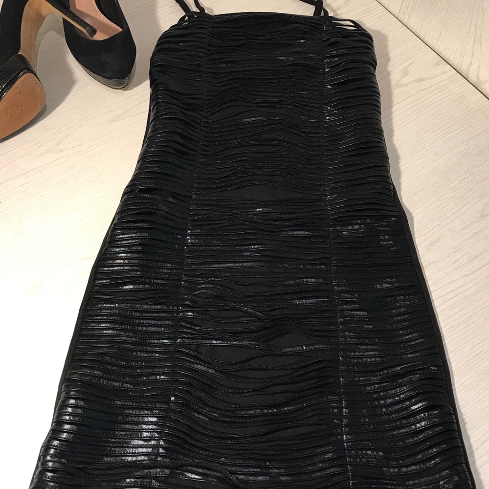 Akira Red Label Black Fringe Bodycon Dress Sz S