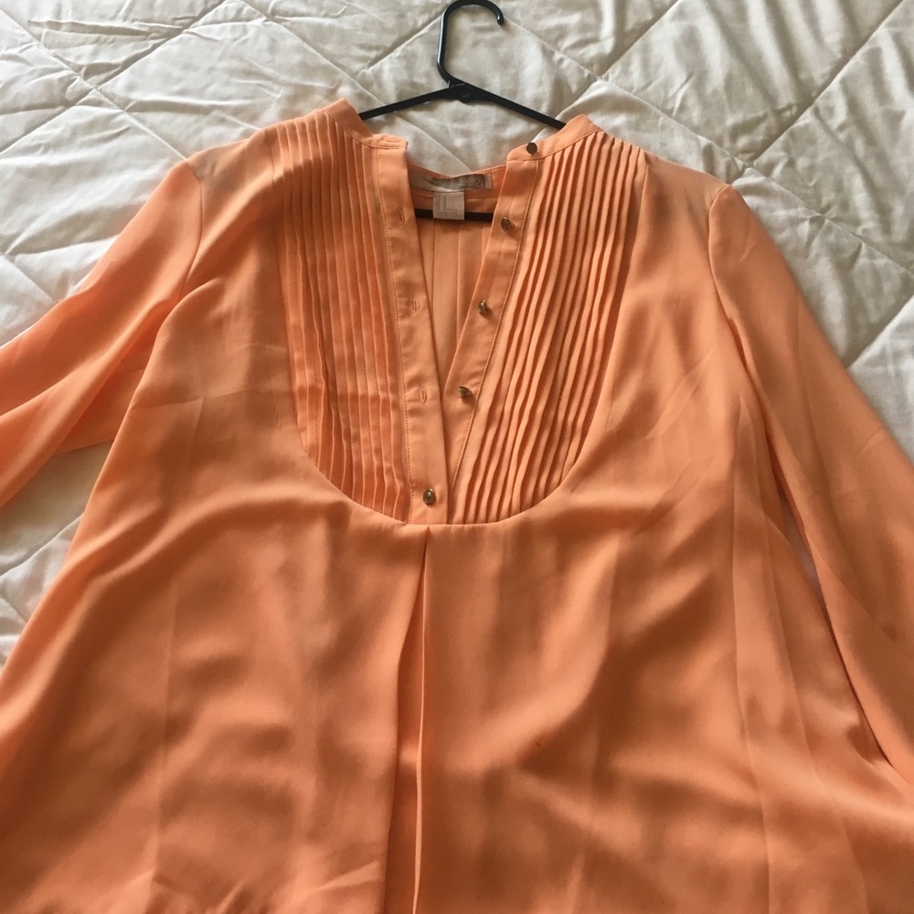 Coral Blouse with Gold-Tone Buttons
