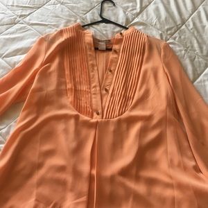 Coral Blouse with Gold-Tone Buttons