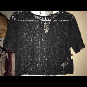 F21 black lace see-through patterned shirt
