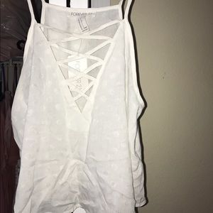 F21 white crisscross v-neck cutout top