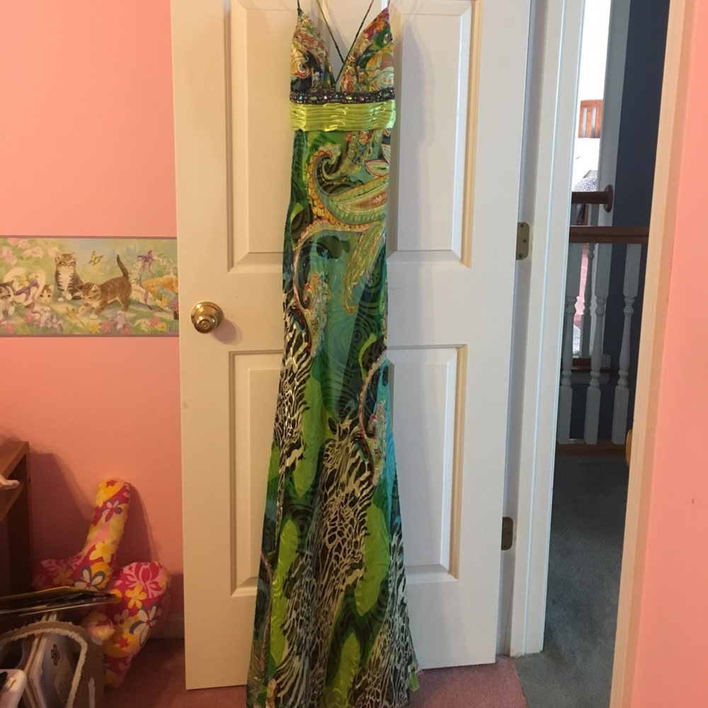 Gorgeous animal print/green prom dress!