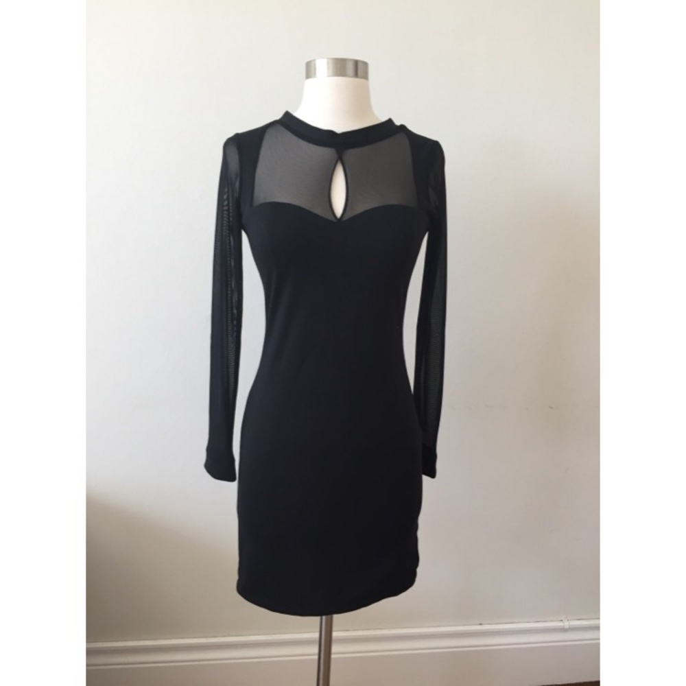Black mesh long sleeves bodycon LBD, NWOT