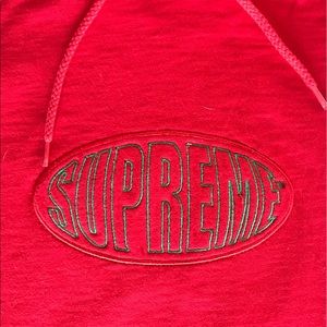 Supreme warped logo long sleeve hooded tee shirt